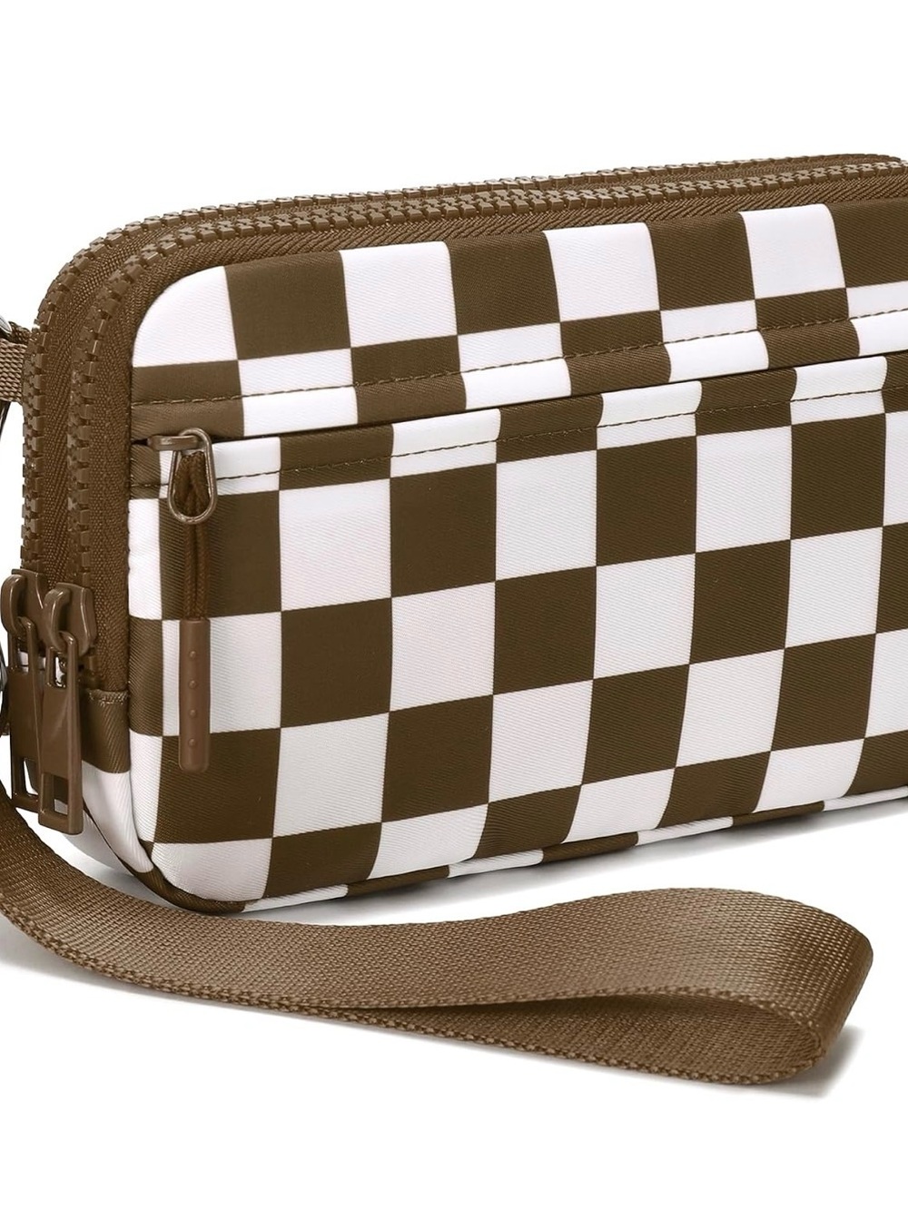 Amazon Brown and White Checkered Wristlet Clutch